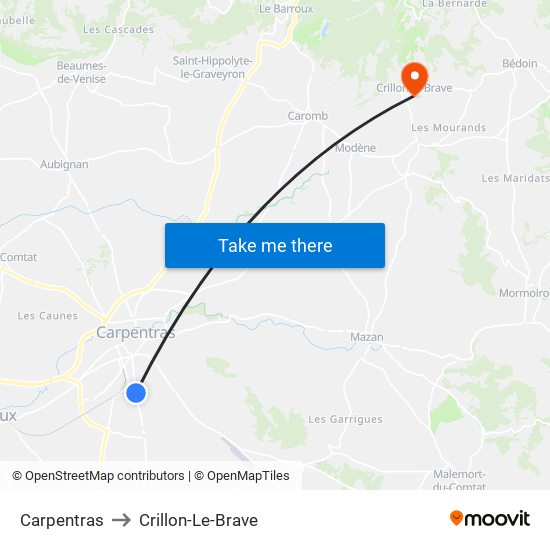 Carpentras to Crillon-Le-Brave map