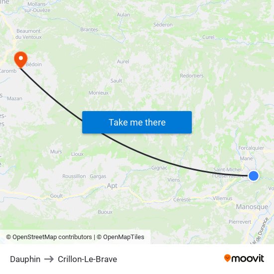 Dauphin to Crillon-Le-Brave map