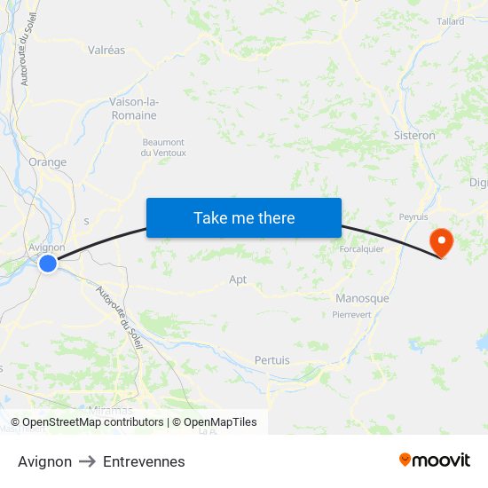 Avignon to Entrevennes map