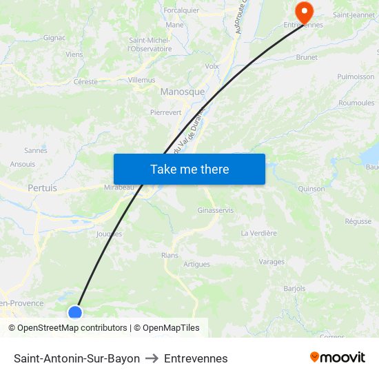 Saint-Antonin-Sur-Bayon to Entrevennes map