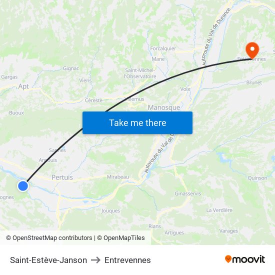Saint-Estève-Janson to Entrevennes map