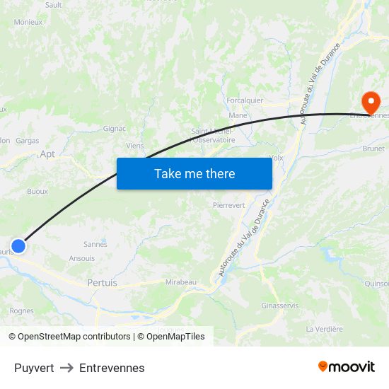 Puyvert to Entrevennes map