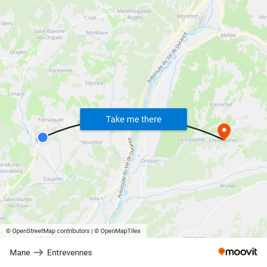 Mane to Entrevennes map