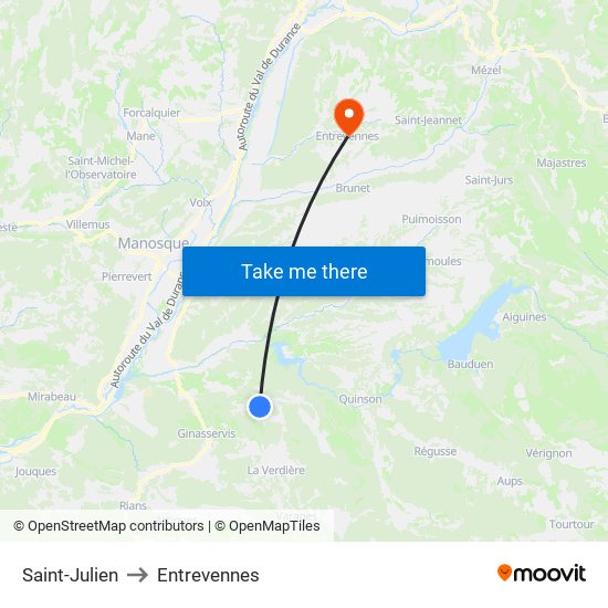 Saint-Julien to Entrevennes map