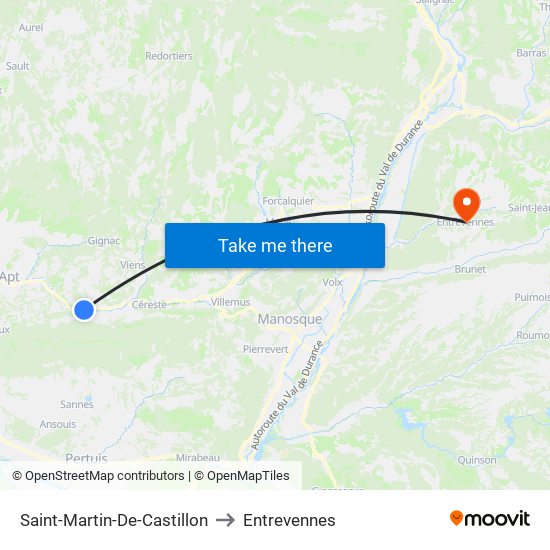 Saint-Martin-De-Castillon to Entrevennes map