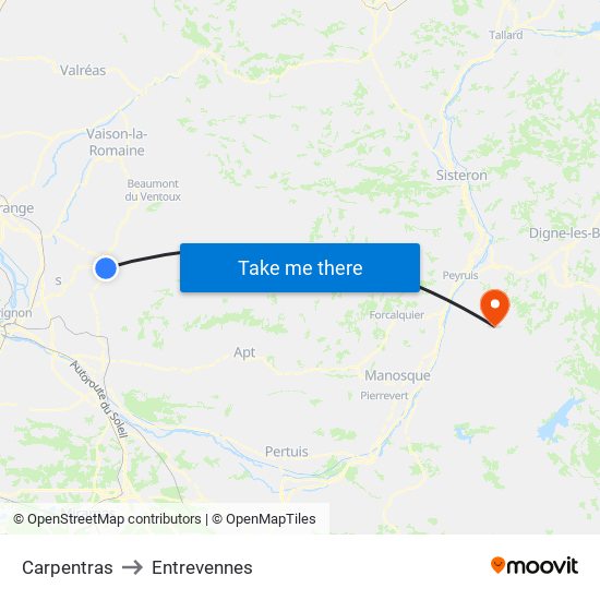 Carpentras to Entrevennes map