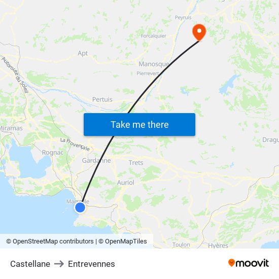 Castellane to Entrevennes map