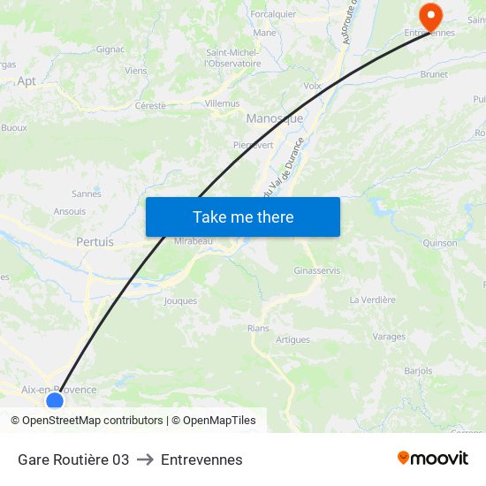 Gare Routière 03 to Entrevennes map