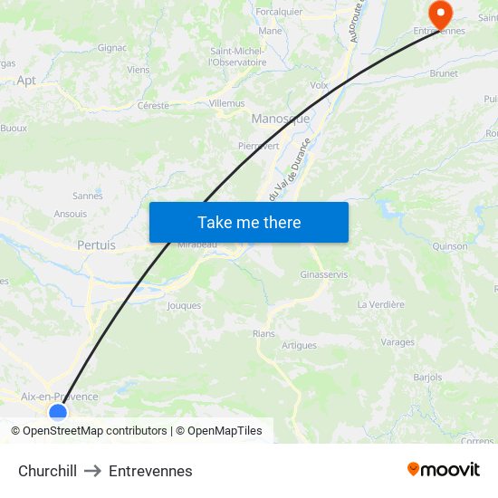 Churchill to Entrevennes map