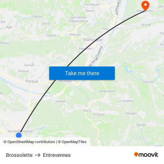 Brossolette to Entrevennes map