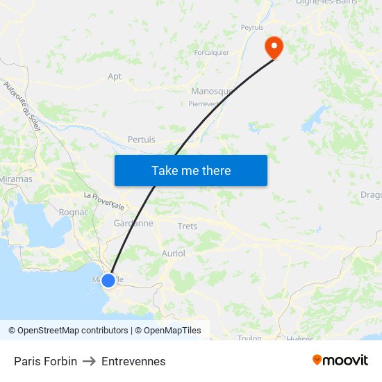 Paris Forbin to Entrevennes map