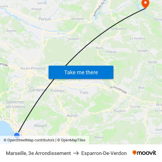 Marseille, 3e Arrondissement to Esparron-De-Verdon map