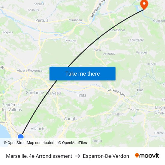 Marseille, 4e Arrondissement to Esparron-De-Verdon map