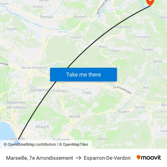Marseille, 7e Arrondissement to Esparron-De-Verdon map