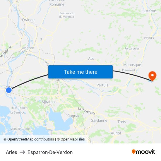 Arles to Esparron-De-Verdon map