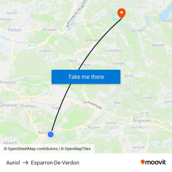 Auriol to Esparron-De-Verdon map