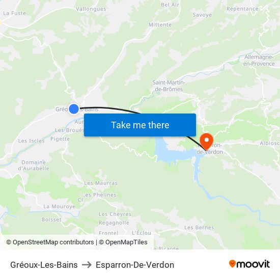 Gréoux-Les-Bains to Esparron-De-Verdon map