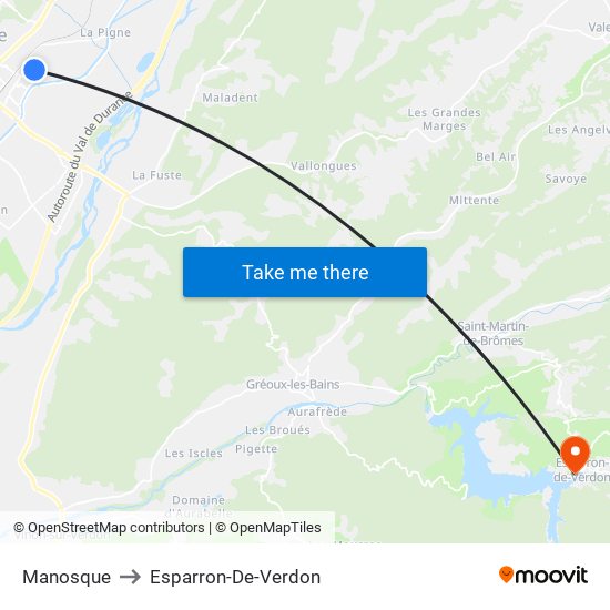 Manosque to Esparron-De-Verdon map