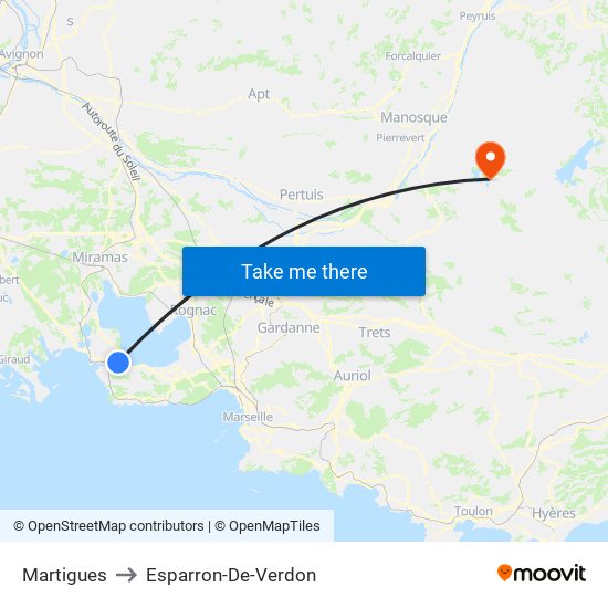 Martigues to Esparron-De-Verdon map