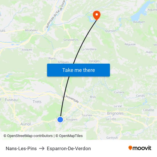 Nans-Les-Pins to Esparron-De-Verdon map