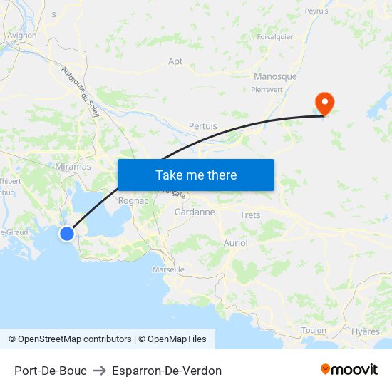 Port-De-Bouc to Esparron-De-Verdon map