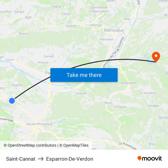 Saint-Cannat to Esparron-De-Verdon map