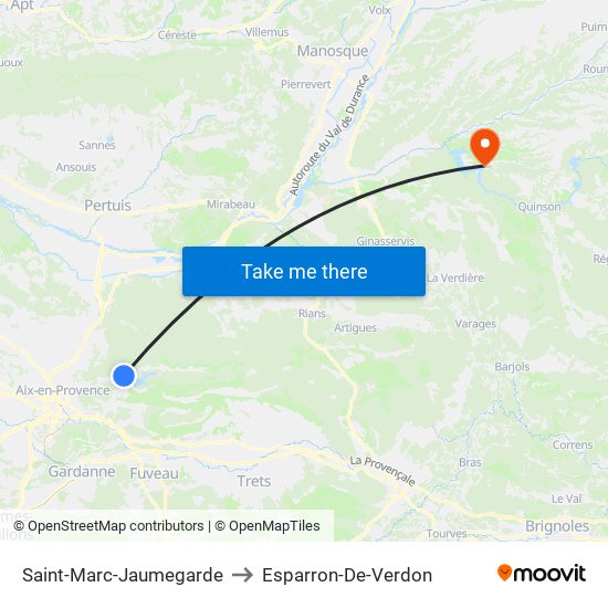 Saint-Marc-Jaumegarde to Esparron-De-Verdon map