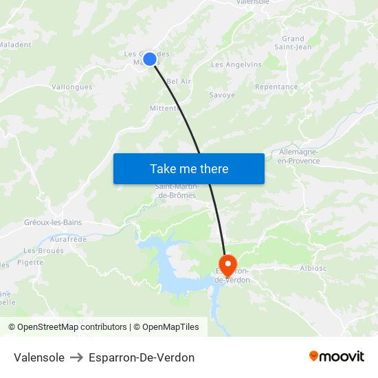 Valensole to Esparron-De-Verdon map