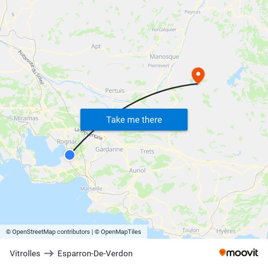 Vitrolles to Esparron-De-Verdon map