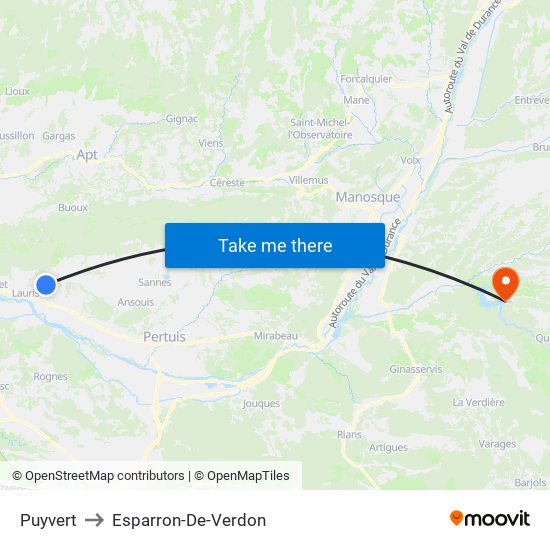 Puyvert to Esparron-De-Verdon map