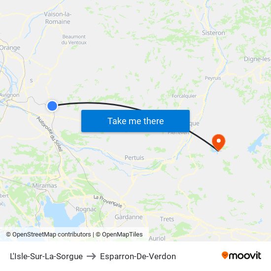 L'Isle-Sur-La-Sorgue to Esparron-De-Verdon map