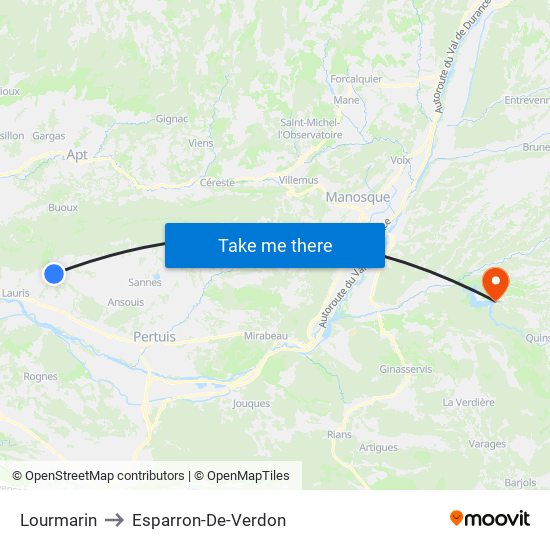 Lourmarin to Esparron-De-Verdon map