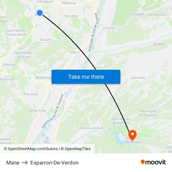 Mane to Esparron-De-Verdon map