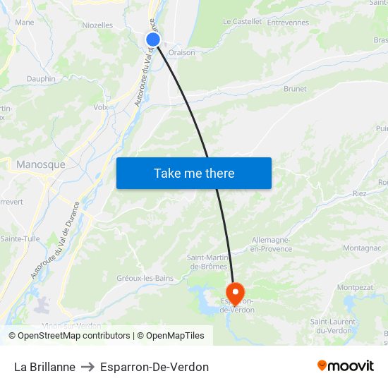 La Brillanne to Esparron-De-Verdon map