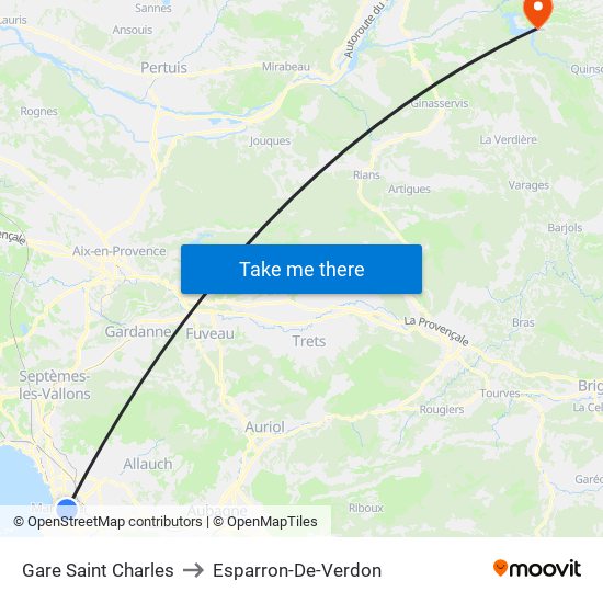 Gare Saint Charles to Esparron-De-Verdon map