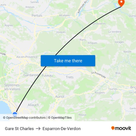 Gare St Charles to Esparron-De-Verdon map