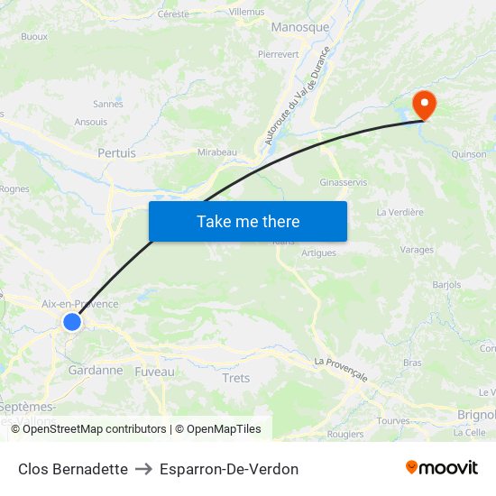 Clos Bernadette to Esparron-De-Verdon map