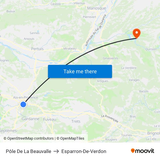 Pôle De La Beauvalle to Esparron-De-Verdon map