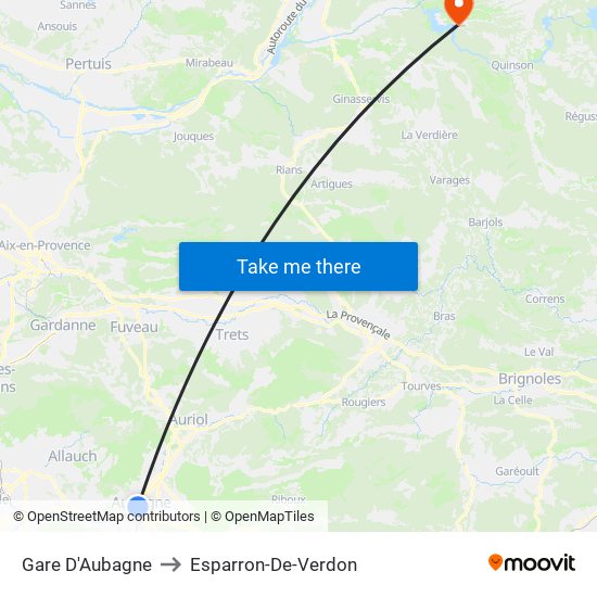 Gare D'Aubagne to Esparron-De-Verdon map