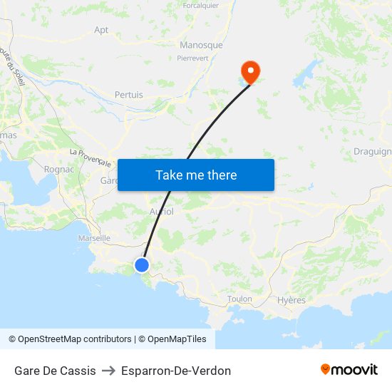 Gare De Cassis to Esparron-De-Verdon map