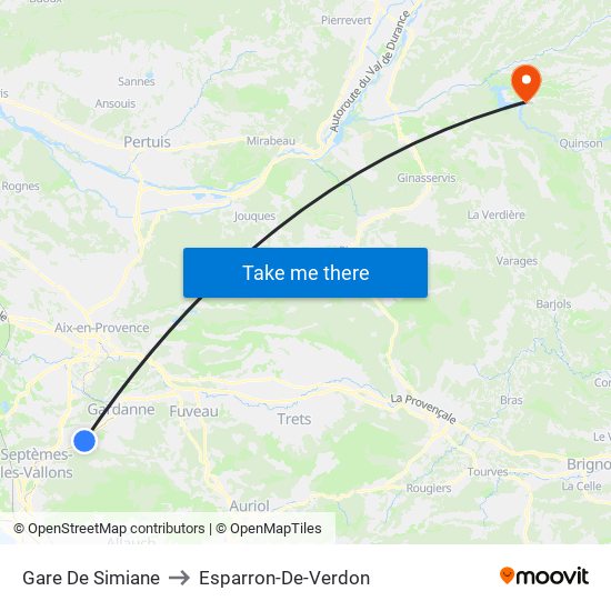 Gare De Simiane to Esparron-De-Verdon map