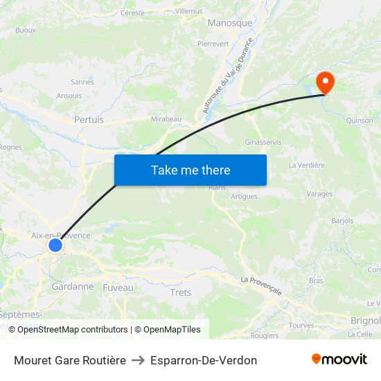 Mouret Gare Routière to Esparron-De-Verdon map