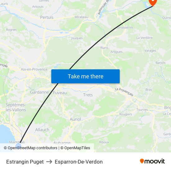 Estrangin Puget to Esparron-De-Verdon map