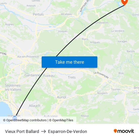 Vieux Port Ballard to Esparron-De-Verdon map