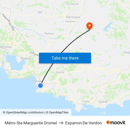 Métro Ste Marguerite Dromel to Esparron-De-Verdon map