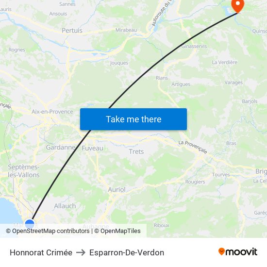 Honnorat Crimée to Esparron-De-Verdon map