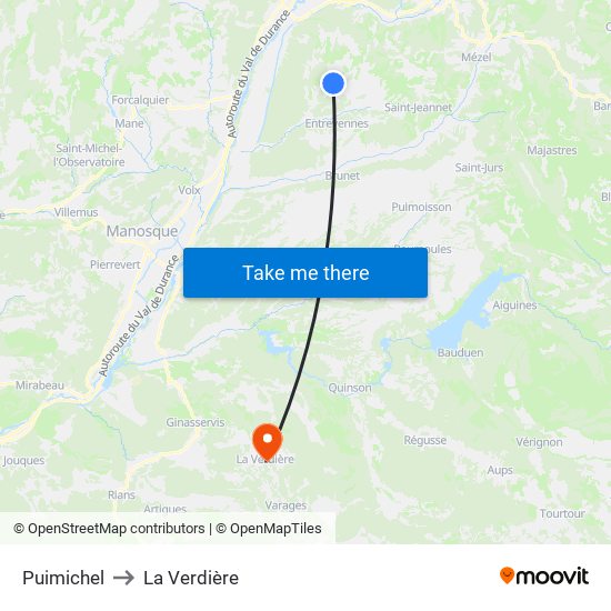 Puimichel to La Verdière map