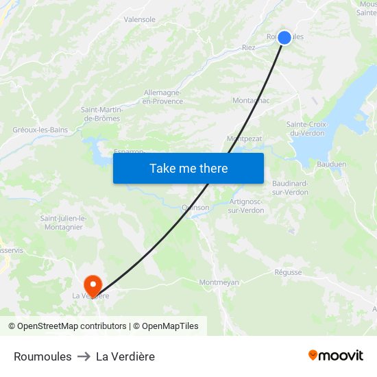 Roumoules to La Verdière map