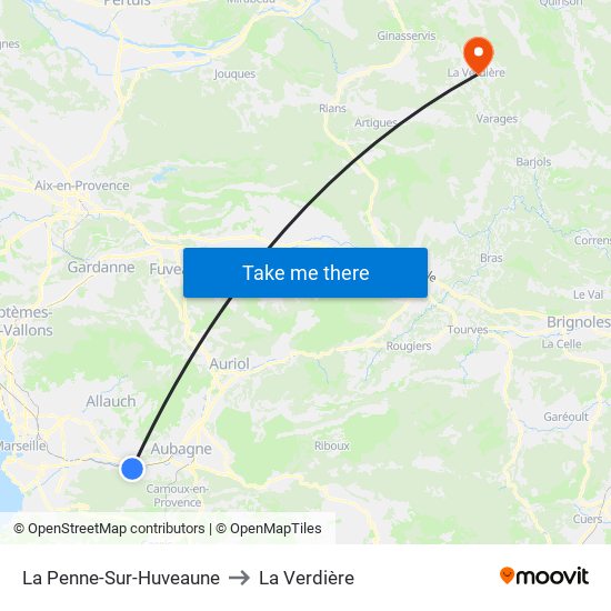 La Penne-Sur-Huveaune to La Verdière map