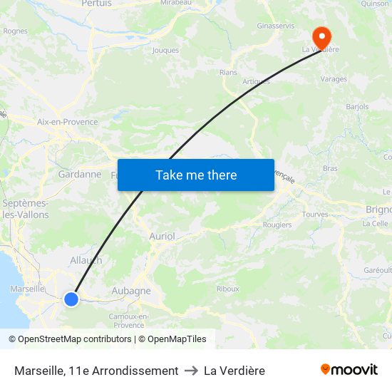 Marseille, 11e Arrondissement to La Verdière map